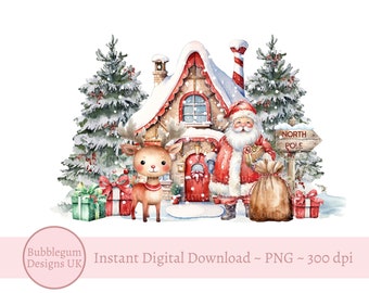 Christmas Woodland Santa & Reindeer PNG, Winter Sublimation Design, Christmas Card Design, Santa Sack Design,Instant Digital Download