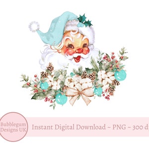 Blue Santa Christmas PNG, Christmas Clip Art, Vintage Santa Design , Holiday Sublimation,Blue Retro Santa, Instant Digital Download
