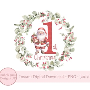 Mijn eerste kerstmankrans PNG, baby's 1e kerstsublimatie, Jolly Santa, kerstmanzakontwerp, instant digitale download