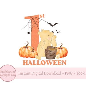 Classico Winnie The Pooh, primo Halloween, PNG, Maglietta per il primo Halloween del bambino, Stampa a sublimazione, Il mio primo Halloween, Zucche, Download digitale istantaneo