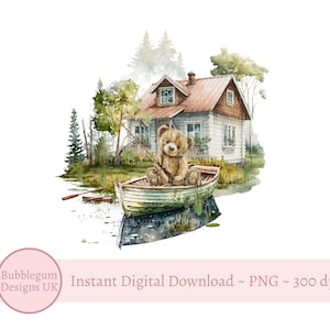 Fishing Teddy Bear PNG, Fishing Boat Sublimation Design, Father&#39;s Day Design, Camping Summer Vacation, Instant Digital Download