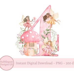 Rosa Fee-Toadstool Nummer 4 PNG, Feen Sublimationsdesign, Fee-Geburtstags-Party Dekor, Fairy Party, sofortiger digitaler Download