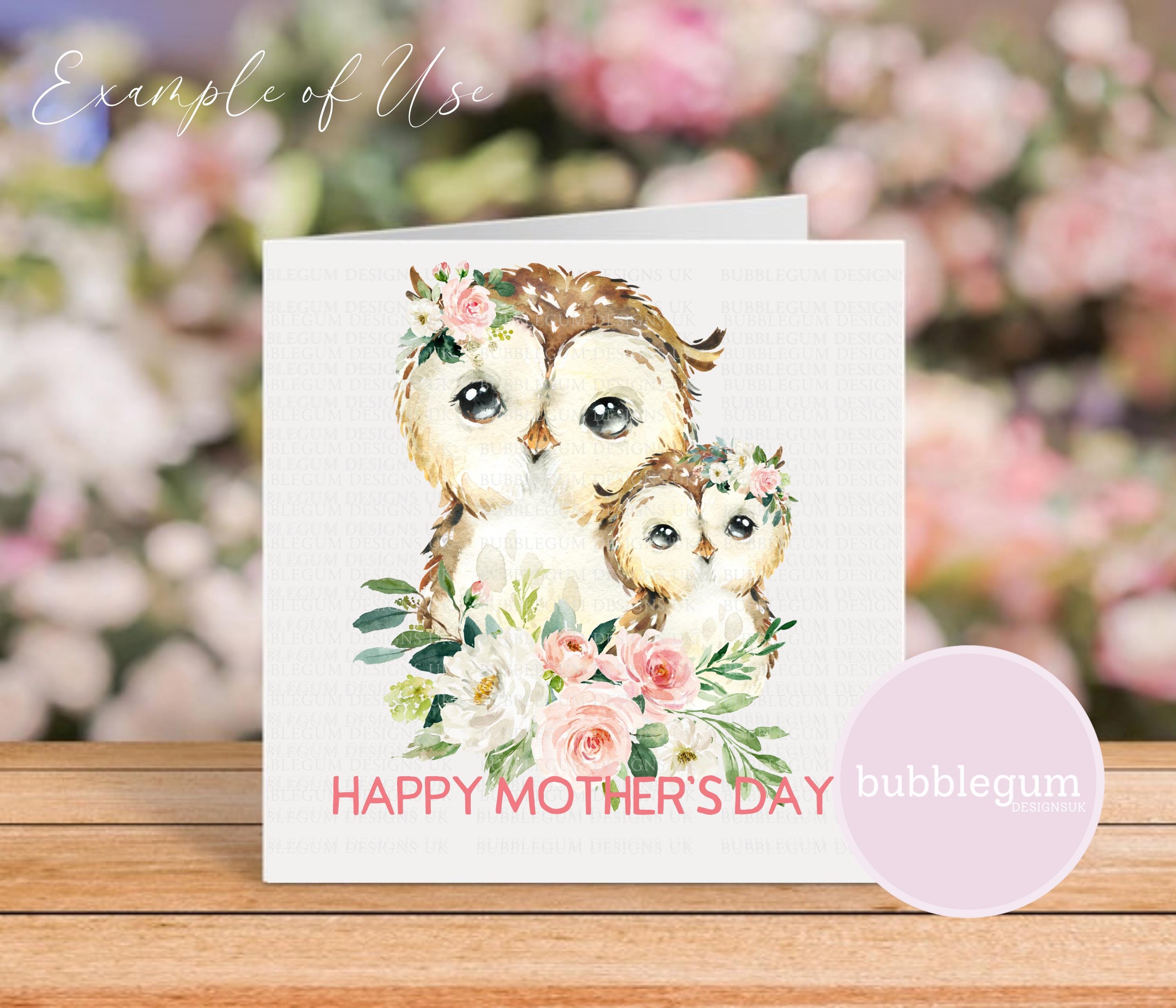 Búhos de madre y bebé, diseño floral rosa PNG, diseño de sublimación de búho,  diseño de tarjeta de cumpleaños de búho, día de la madre, mamá y bebé,  descarga digital instantánea, - Etsy México, image size:3000x2571