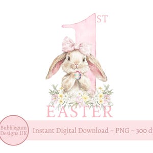 Mein 1st Ostern Floral Pink Bow Bunny Sublimationsentwurf, PNG, mein erstes Ostern, Osterhase Kaninchen, 1st Ostern, sofortiger digitaler Download