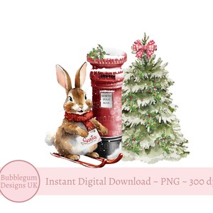 Christmas Rabbit Letter To Santa Postbox PNG, Rabbit Sublimation Design, Christmas Card Design, Santa Sack Design, Instant Digital Download