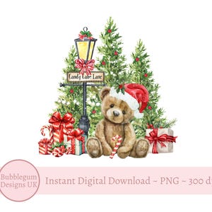 Weihnachtsbär Candy Cane Lane PNG, Teddybär Sublimationsdesign, Weihnachtskartendesign, Weihnachtssack Design, sofortiger digitaler Download