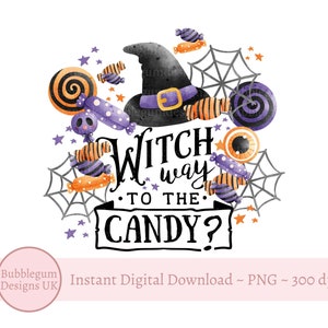 Witch Way To The Candy PNG, Halloween-T-shirt voor kinderen sublimatieontwerp, Trick Or Treat-tas, Halloween-T-shirt, instant digitale download
