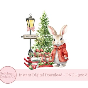 Candy Cane Lane Red Bunny Christmas PNG, projekt worka świątecznego, pudełko wigilijne, 1st Christmas Bunny Sublimation, natychmiastowe pobieranie cyfrowe