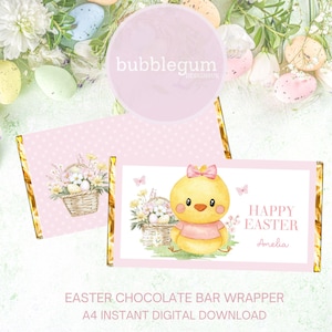 Druckbare Oster Schokoladen Bar Wrapper, Rosa Ostern Küken & Korb Design, 1.55oz (100g) Candy Bar Wrapper, sofortiger digitaler Download