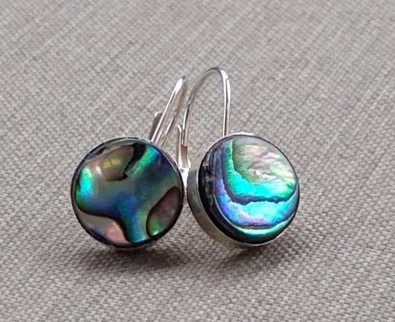 Sterling Silver Round Cabochon Paua Shell Earrings Sterling Silver Round Cabochon Paua Shell Earrings