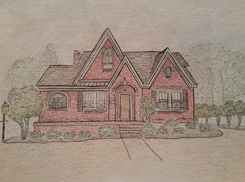 Custom Colored Pencil Home Portrait, Architectural Sketch, House