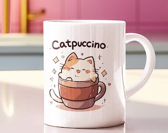 Kawaii Catpuccino Mug – Ceramic Coffee Cup with Cat Design