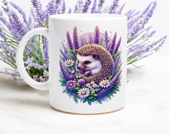 Kubek Jeż | Filiżanka do kawy Lawendowy Ogród | Kubek do herbaty Kwiaty Stokrotek | Fantazyjny prezent od dzikiej przyrody