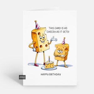Tarjeta de cumpleaños divertida con queso para él o ella, tarjeta de felicitación de broma para hombres o mujeres adultos amantes de la comida.