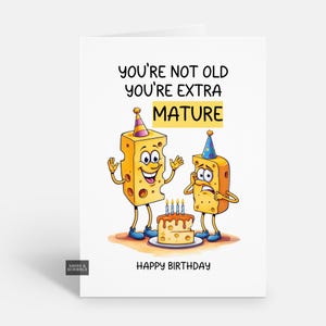 Carte d'anniversaire drôle de blague de fromage de vieillesse avec une plaisanterie effrontée pour lui ou elle