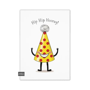 Tarjeta de cumpleaños divertida para él o ella con personaje de sombrero de fiesta, linda tarjeta de felicitación para hombres y mujeres, feliz cumpleaños.