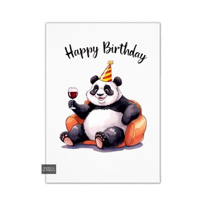 Carte d'anniversaire drôle de panda pour lui ou elle, carte de voeux de plaisanterie de vin rouge pour la célébration d'anniversaire adulte