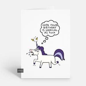Carte d'anniversaire drôle de licorne grossière pour lui ou elle, carte de voeux de plaisanterie pour les hommes ou les femmes adultes