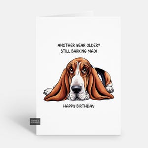 Divertida tarjeta de cumpleaños de perro beagle para él o ella, tarjeta de felicitación de broma para hombres o mujeres adultos