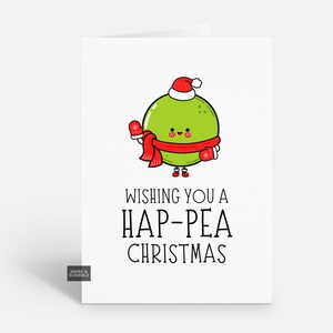 Funny Hap-Pea Christmas Card For Him Or Her, Cute Vegetable Pun Holiday Card For Adults, Silly Festive Greeting For Friends Family