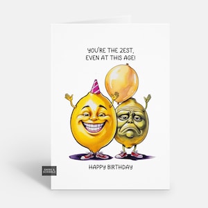 Divertida tarjeta de cumpleaños con limón para él o ella, tarjeta de felicitación con chiste sobre la vejez.