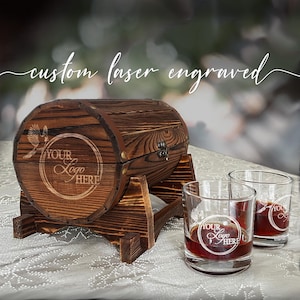 Personalized Custom Whiskey Glass Barrel Case, Anniversary, Military, Retirement Gift