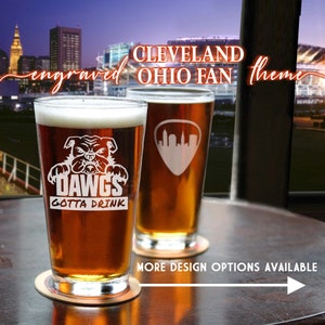 DAWGS Gotta Drink Pint Glass Personalized Custom Engraved Football Cleveland Ohio