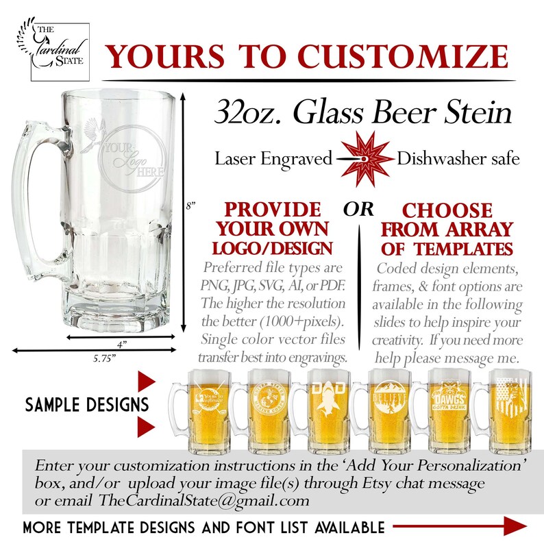 Custom Giant Beer Stein Glass Personalized Heavy Etsy
