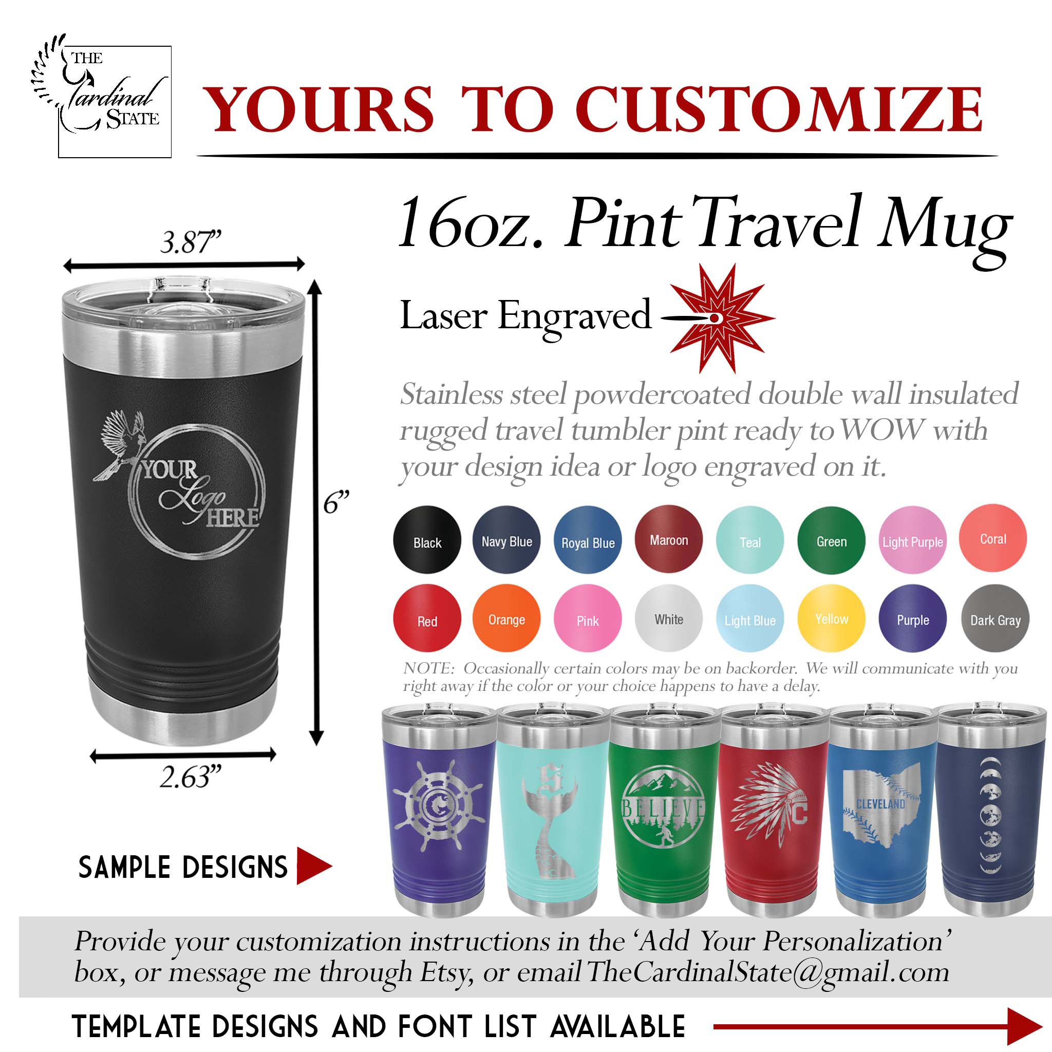 Custom Engraved Travel Mug Personalized 16oz Etsy