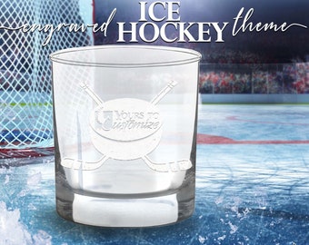 Custom Hockey Whiskey Glass Personalized Etched Engraved