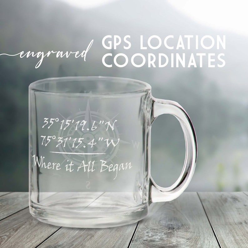 Personalized coffee mug glasses custom engraved with your design, logo or use any of our design templates. Perfect for coffee drinkers or as a military, retirement, wedding, groomsman or anniversary gift.