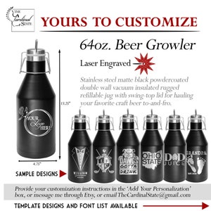 Personalized Custom Growler 64oz Vacuum Insulated with Swing-Top Lid, Black