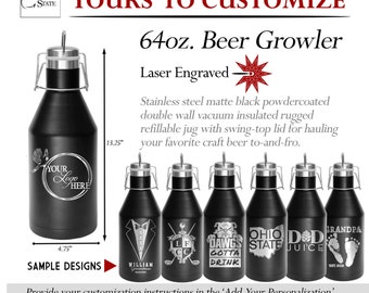 Personalized Custom Growler 64oz Vacuum Insulated with Swing-Top Lid, Black