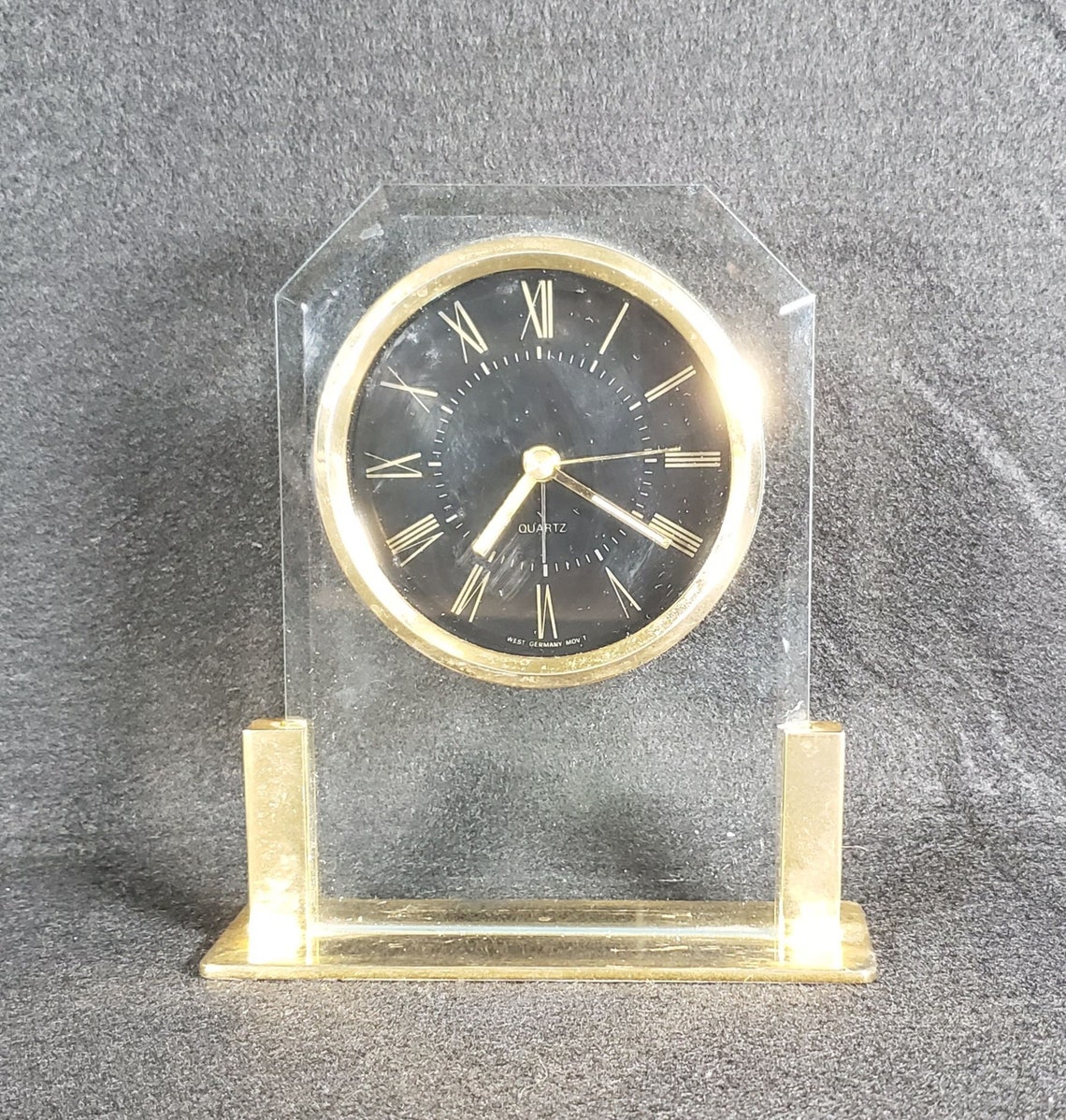 West German Brass and Crystal Desk Clock Etsy UK
