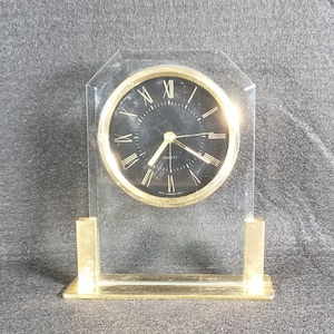 West German Brass and Crystal Desk Clock