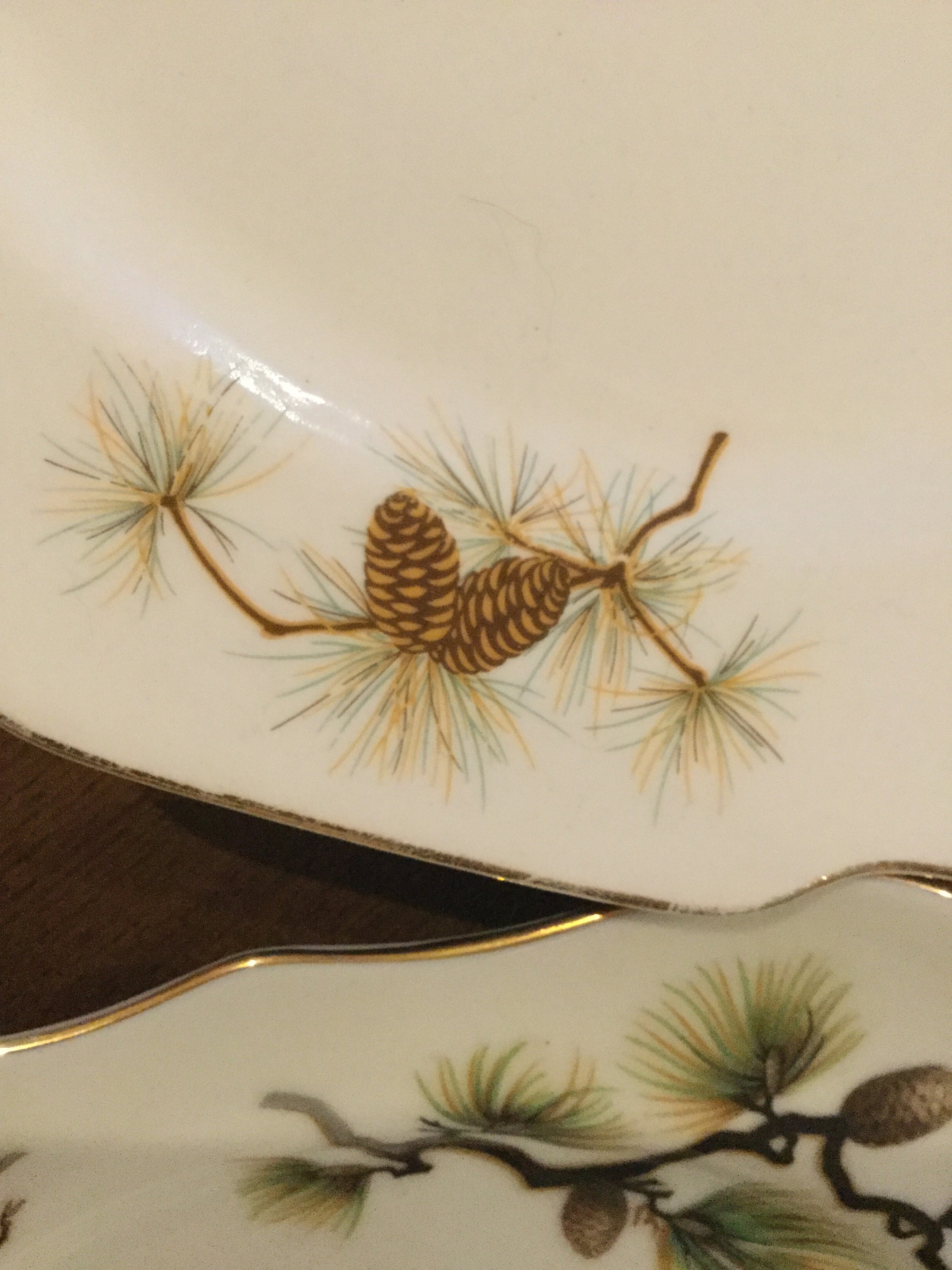 Midcentury China fall pine cones mismatched plates bowl 4 Etsy