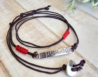 Peace Cord Wrap Bracelet For Women, Multi Strand Bracelet Boho Hippie Style, Inspirational Jewelry, Greek Design Jewelry, Best Friend Gift