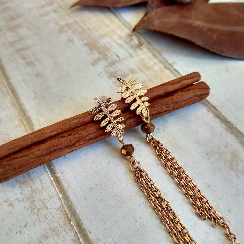 Rose Gold Leaf Earrings Drop Earrings 18K Gold Plated Greek Etsy