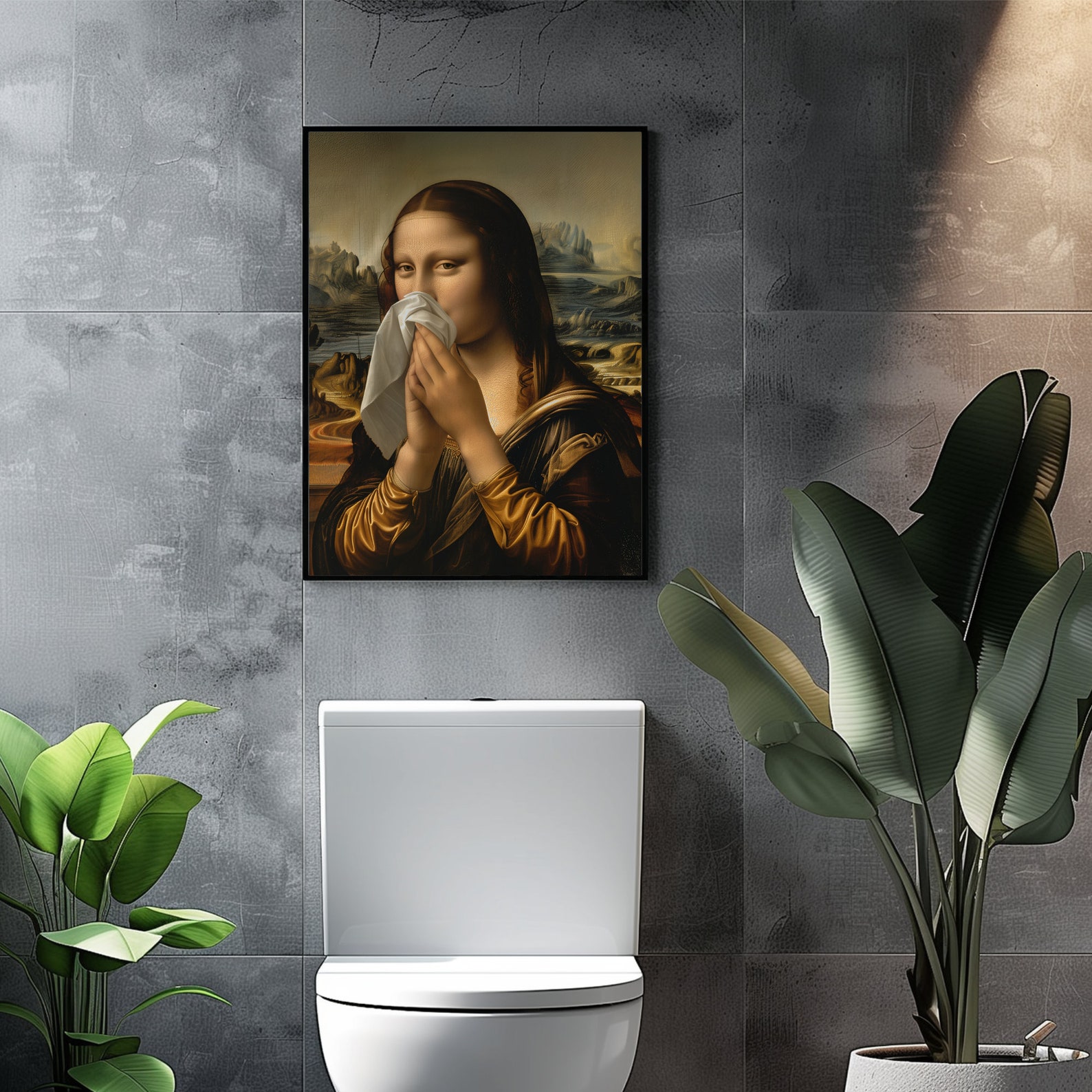 Mona Lisa Poster „Die Nase Hält“ – Lustiger Badezimmer-Kunst-Druck, 30x40 Cm, Vintage-Humor