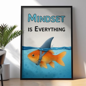 Goudvis met haaienvin poster | Grappige motiverende poster | Humoristische wandkunst voor op kantoor of thuis