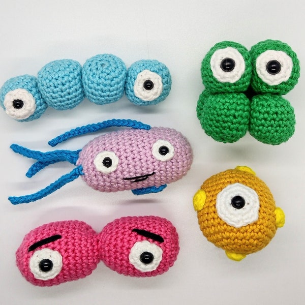 Mini Microbes Crochet pattern, bacteria, microbiology, science, biology,