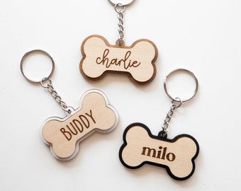 Custom Dog Bone Name Keychain | Dog Keychain, Dog Paw Keychain, Cute Pet Wood Engraved Unique Keyring Personalized Dog Lover Gift Bone Print