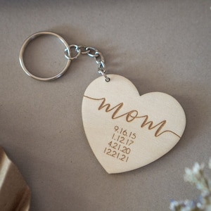 Mom Since Personalized Keychain with Dates, Mothers Day Gift, Custom Mom Key Ring, Personlised Mommy Key Chain, Laser Engraved Natural Wood