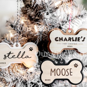 Personalized Pet Ornament, Christmas Dog Bone Ornament, Pet Memorial Ornament, First Christmas Ornament, Wood, Handmade Gift, Your Dogs Name