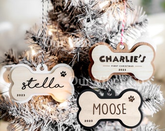 Personalized Pet Ornament, Christmas Dog Bone Ornament, Pet Memorial Ornament, First Christmas Ornament, Wood, Handmade Gift, Your Dogs Name