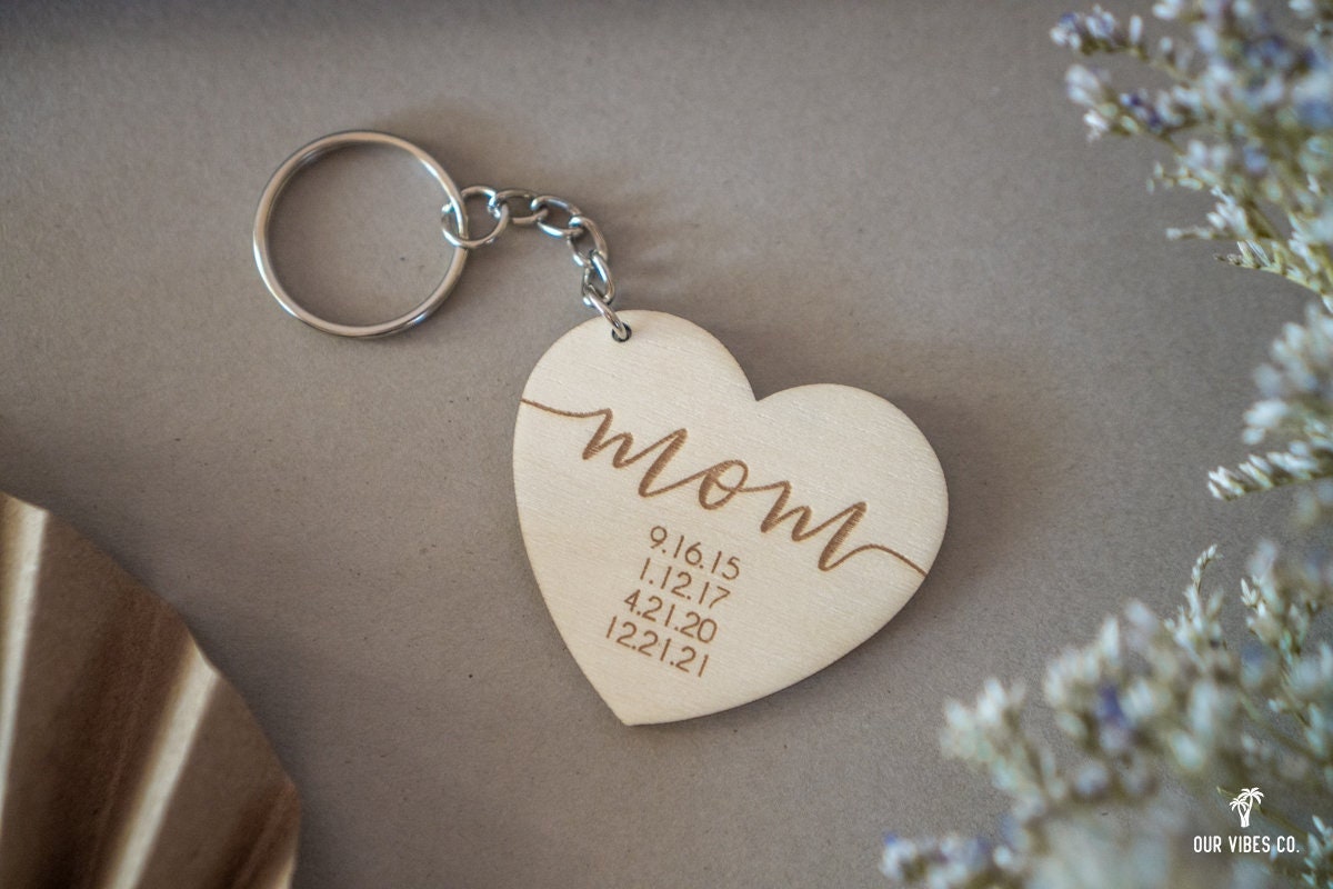 CraftingWithMyChis Mom Since Personalized Keychain with Dates, Mothers Day Gift, Personalized Mom Keychain, Custom Mom Keychain Wood / Pink