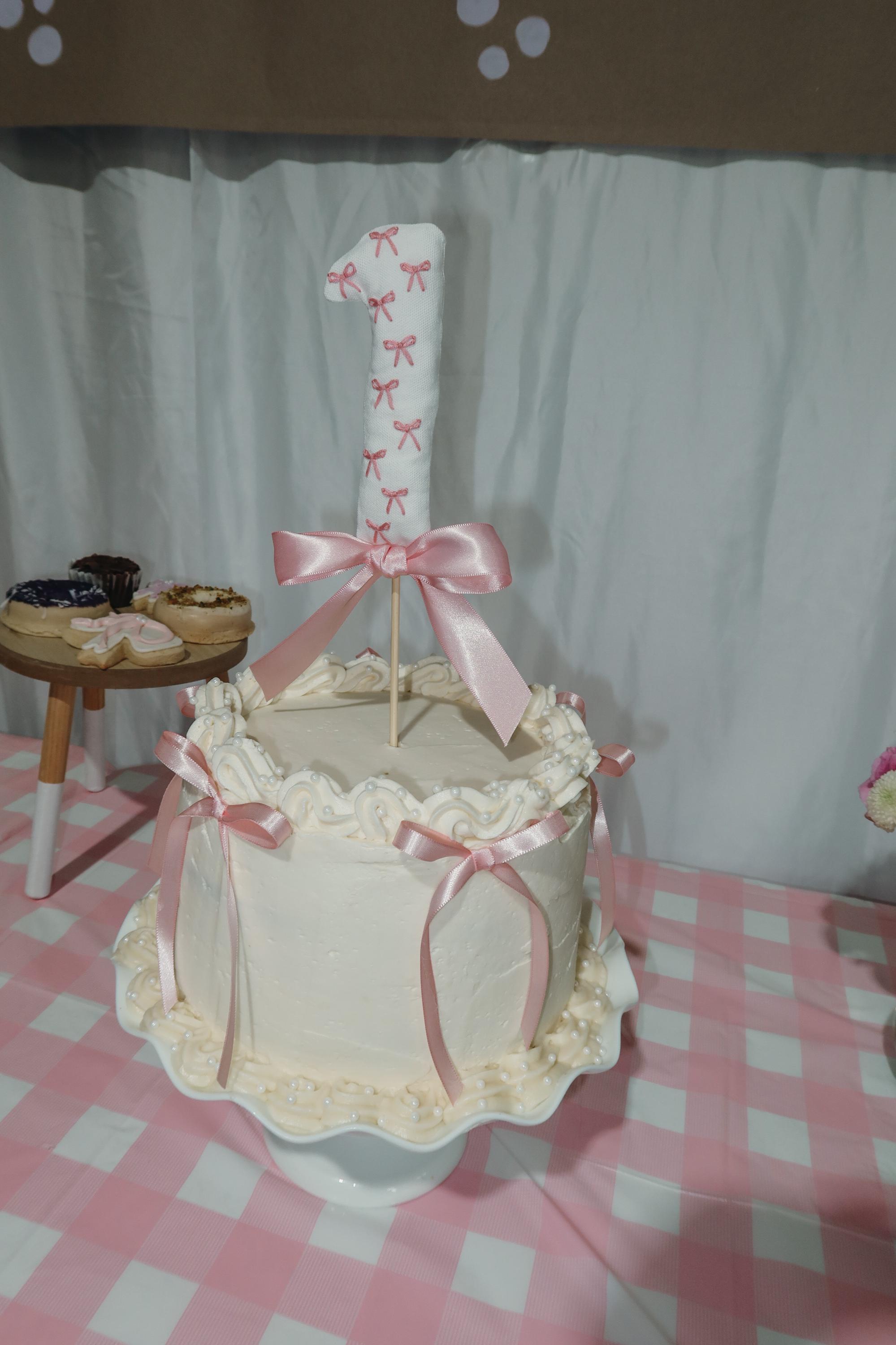 Embroidered Number 1 Cake Topper | Pink Bow First Birthday - Etsy