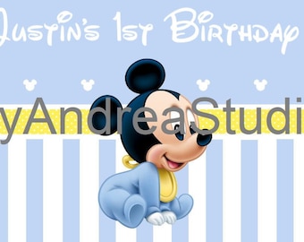 PRINTED Custom Personalized Baby 1st Mickey Birthday Party Backdrop -Mickey Mouse Birthday Party Banner -Mickey Party Decoration