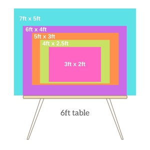 May include: An illustration showing a table with nested rectangles in different colours, each labelled with dimensions in feet. The largest rectangle is 213cm x 152cm, and the smallest is 91cm x 61cm. The table is labelled as a 6ft table.