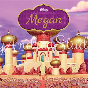 PRINTED Personalized Inspired Aladdin&#39;s Birthday Party Backdrop / Background - Aladdin Party Decoration